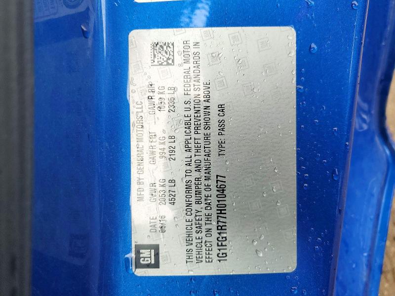 51350546 :رقم المزاد ، 1G1FG1R77H0104677 vin ، 2017 Chevrolet Camaro مزاد بيع