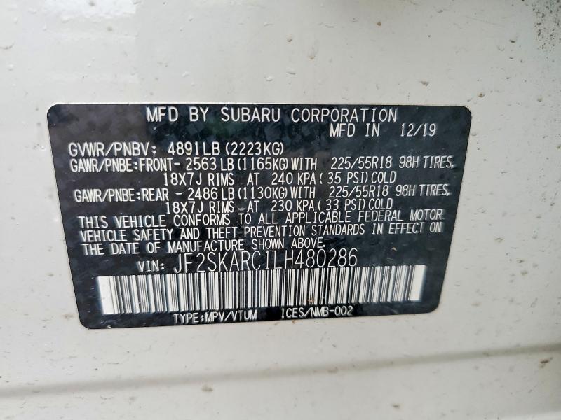 Aukcja sprzedaży 2020 Subaru Forester, vin: JF2SKARC1LH480286, numer aukcji: 49912526
