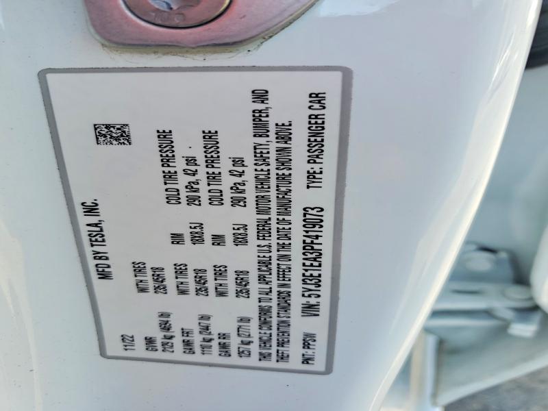 2023 Tesla Model 3 მანქანა იყიდება აუქციონზე, vin: 5YJ3E1EA3PF419073, აუქციონის ნომერი: 51531216