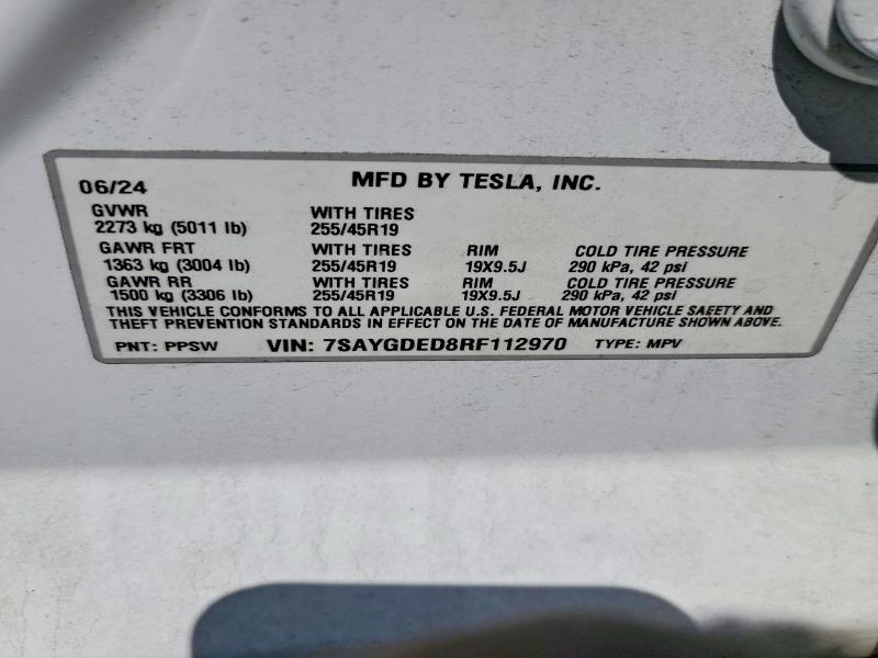 Продаж на аукціоні авто 2024 Tesla Model Y, vin: 7SAYGDED8RF112970, номер лоту: 49650666