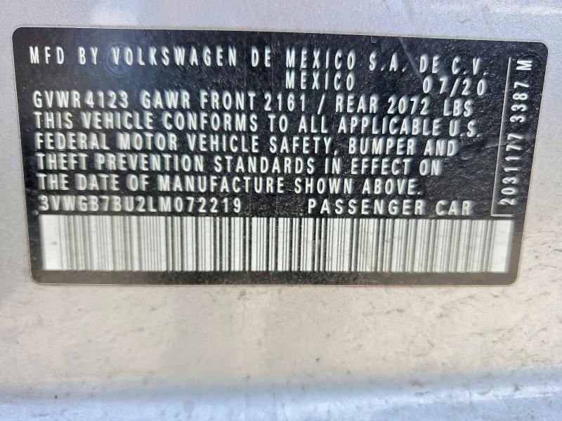 48910986 :رقم المزاد ، 3VWGB7BU2LM072219 vin ، 2020 Volkswagen Jetta مزاد بيع