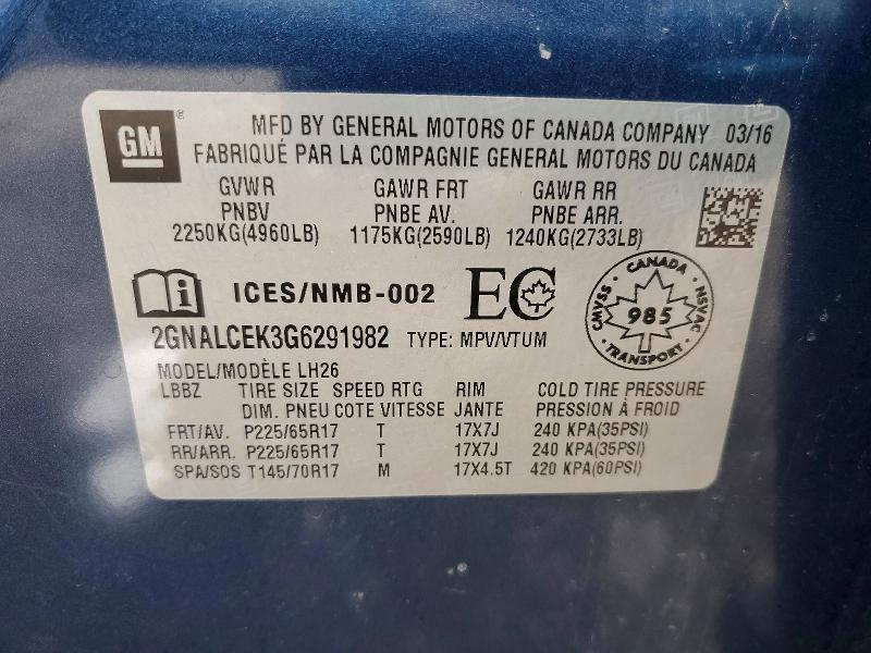 49135886 :رقم المزاد ، 2GNALCEK3G6291982 vin ، 2016 Chevrolet Equinox مزاد بيع