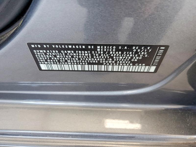 Продаж на аукціоні авто 2017 Volkswagen Jetta, vin: 3VWDB7AJ0HM391992, номер лоту: 50241526