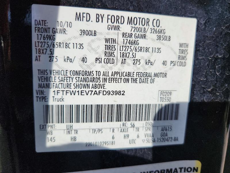 Продаж на аукціоні авто 2010 Ford F150, vin: 1FTFW1EV7AFD93982, номер лоту: 50173456