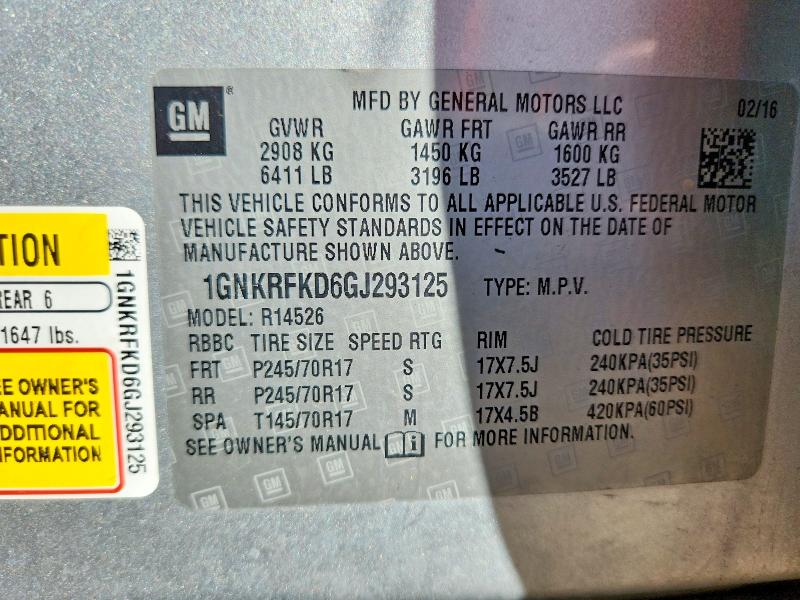 Продаж на аукціоні авто 2016 Chevrolet Traverse, vin: 1GNKRFKD6GJ293125, номер лоту: 51080456