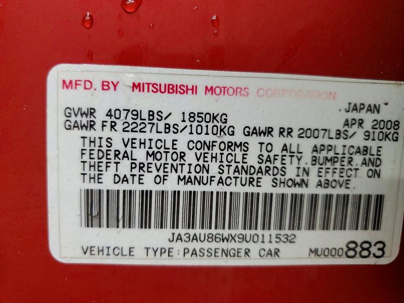 Продаж на аукціоні авто 2009 Mitsubishi Lancer, vin: JA3AU86WX9U011532, номер лоту: 48311866