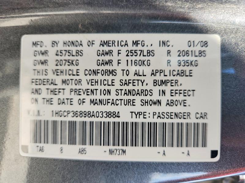 Продаж на аукціоні авто 2008 Honda Accord, vin: 1HGCP36898A033884, номер лоту: 51771126