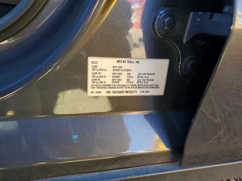 Продаж на аукціоні авто 2022 Tesla Model Y, vin: 7SAYGDEF7NF533171, номер лоту: 49342136