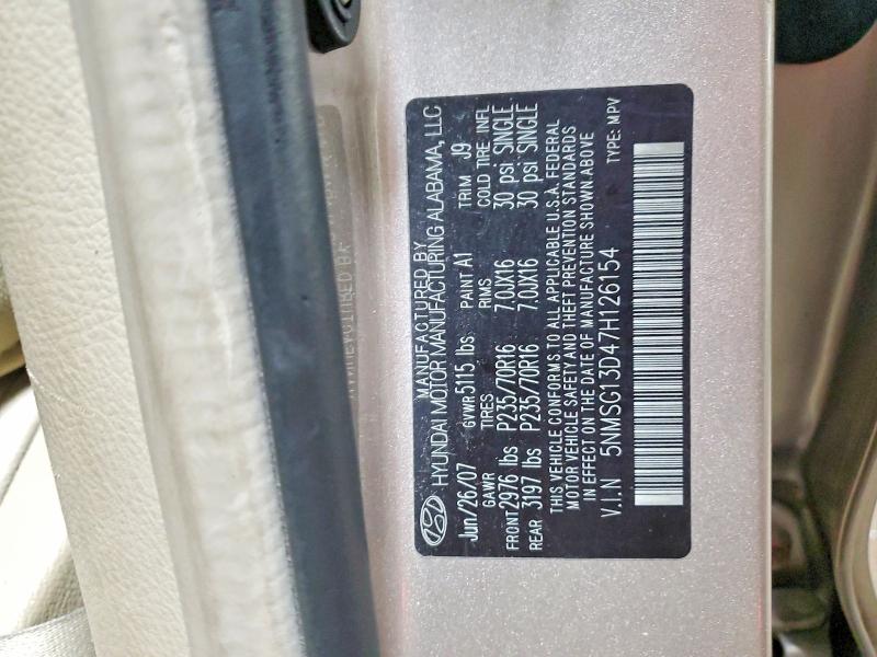 Продаж на аукціоні авто 2007 Hyundai Santa Fe, vin: 5NMSG13D47H126154, номер лоту: 50444276