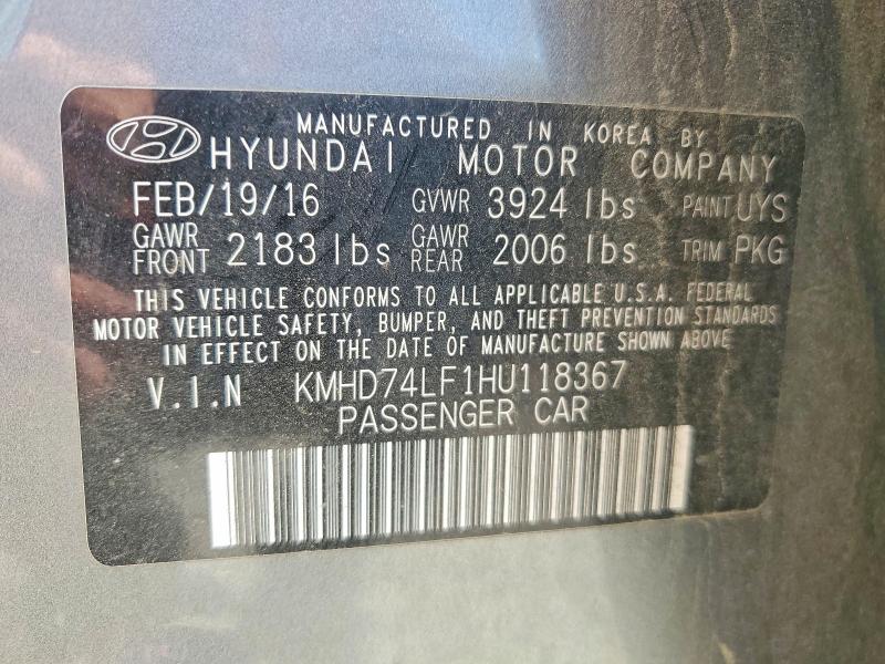 51450466 :رقم المزاد ، KMHD74LF1HU118367 vin ، 2017 Hyundai Elantra مزاد بيع
