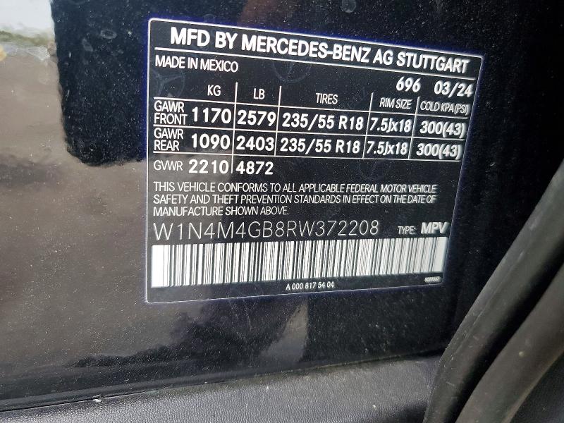 2024 Mercedes-benz Glb მანქანა იყიდება აუქციონზე, vin: W1N4M4GB8RW372208, აუქციონის ნომერი: 51761336