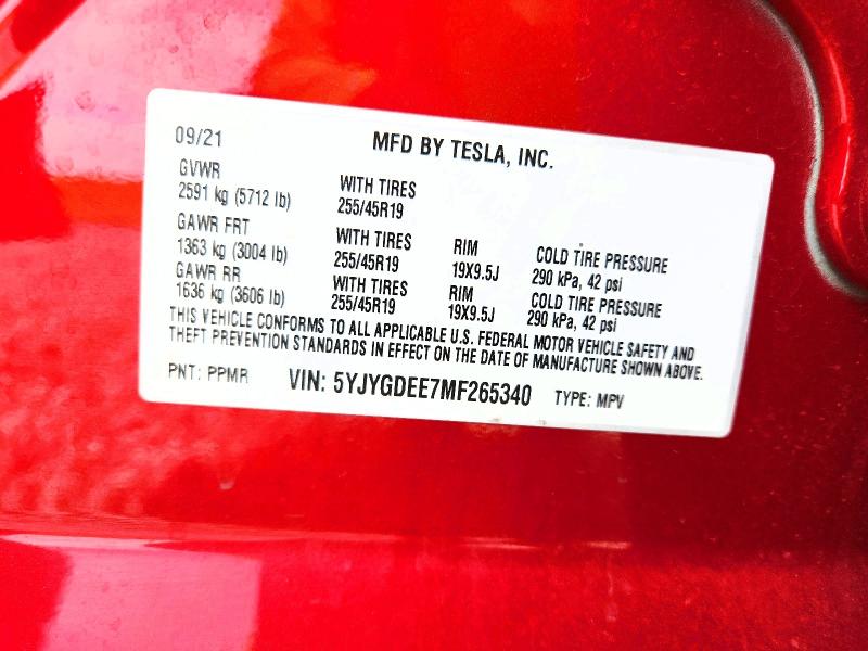 Aukcja sprzedaży 2021 Tesla Model Y, vin: 5YJYGDEE7MF265340, numer aukcji: 51096086