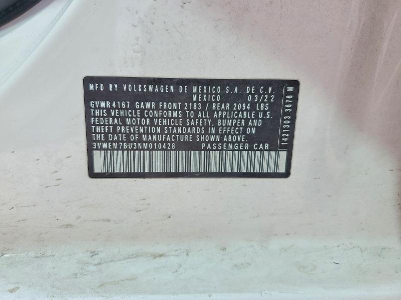 48454086 :رقم المزاد ، 3VWEM7BU3NM010428 vin ، 2022 Volkswagen Jetta مزاد بيع