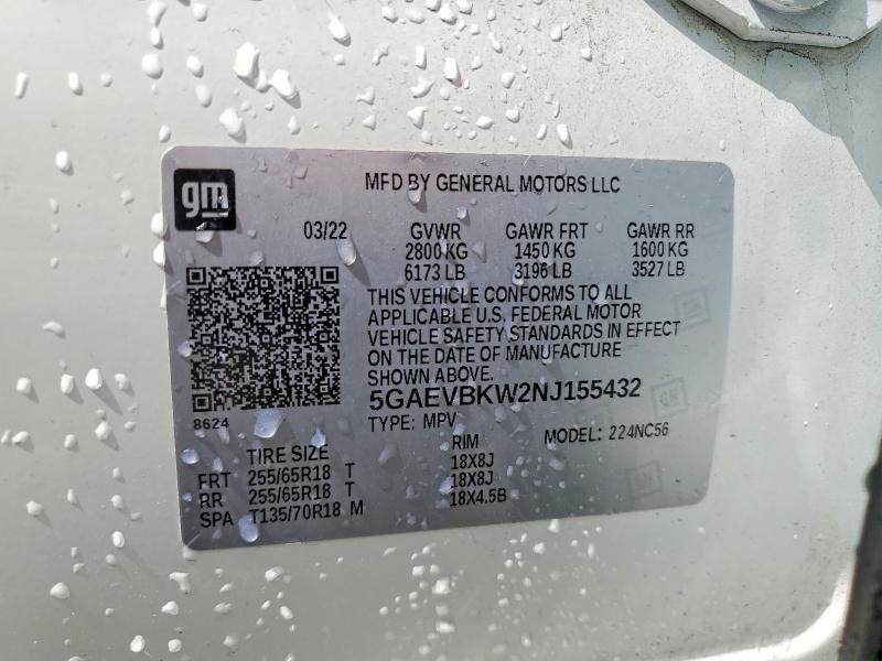 49151406 :رقم المزاد ، 5GAEVBKW2NJ155432 vin ، 2022 Buick Enclave مزاد بيع