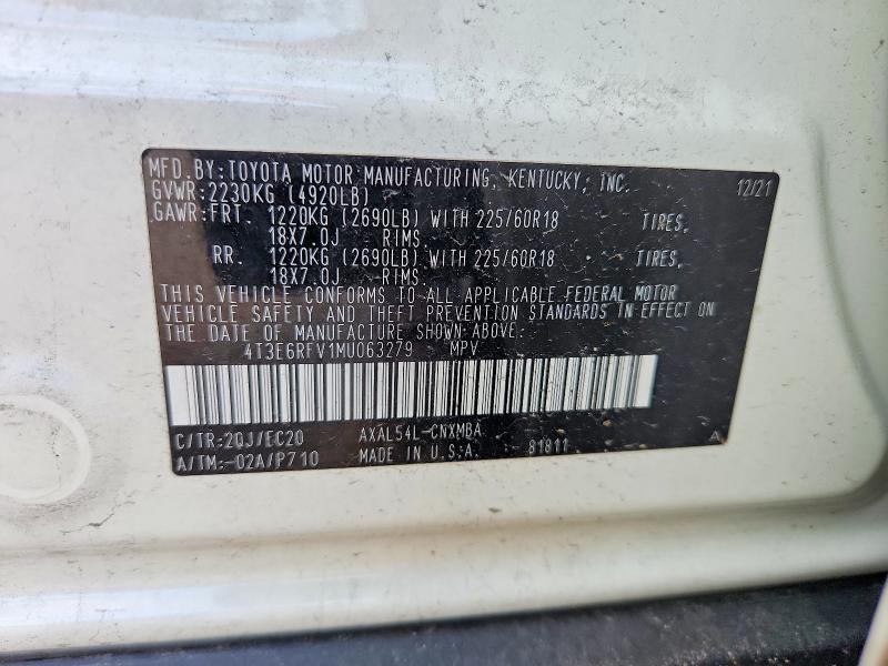 Aukcja sprzedaży 2021 Toyota Rav4, vin: 4T3E6RFV1MU063279, numer aukcji: 50437406