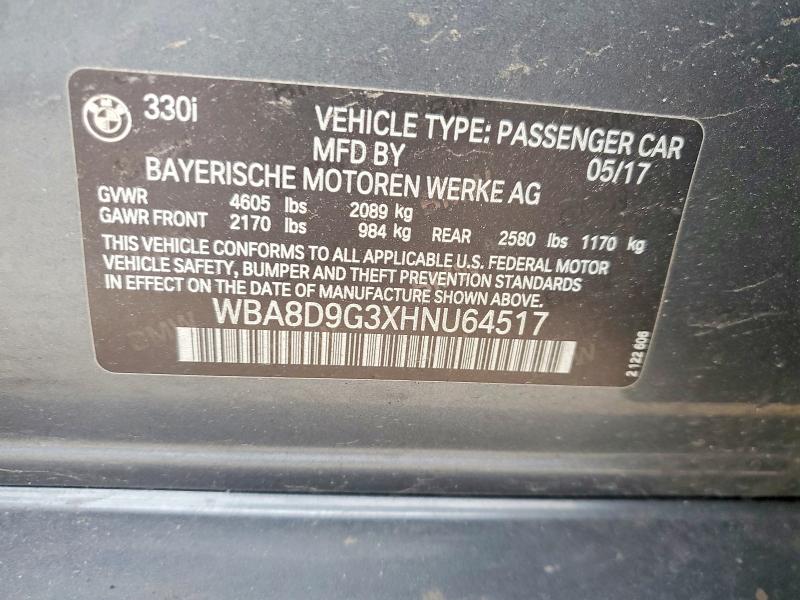 Aukcja sprzedaży 2017 Bmw 330, vin: WBA8D9G3XHNU64517, numer aukcji: 49569156