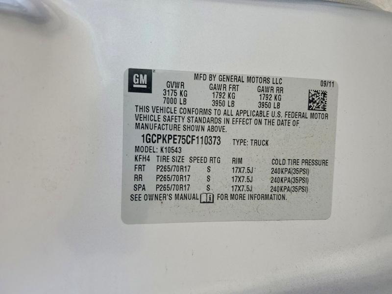 50506736 :رقم المزاد ، 1GCPKPE75CF110373 vin ، 2012 Chevrolet Silverado مزاد بيع