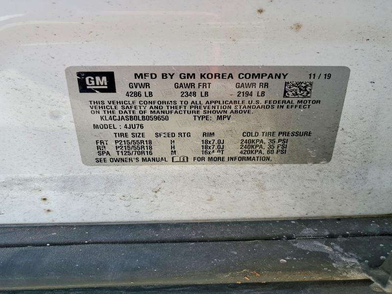 2020 Buick Encore მანქანა იყიდება აუქციონზე, vin: KL4CJASB0LB059650, აუქციონის ნომერი: 49100216