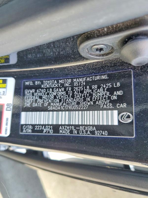 Продаж на аукціоні авто 2024 Lexus Es 300h, vin: 58ADA1C17RU052227, номер лоту: 51814636