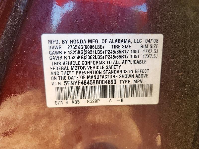 Продажа на аукционе авто 2009 Honda Pilot, vin: 5FNYF48459B004690, номер лота: 49502876