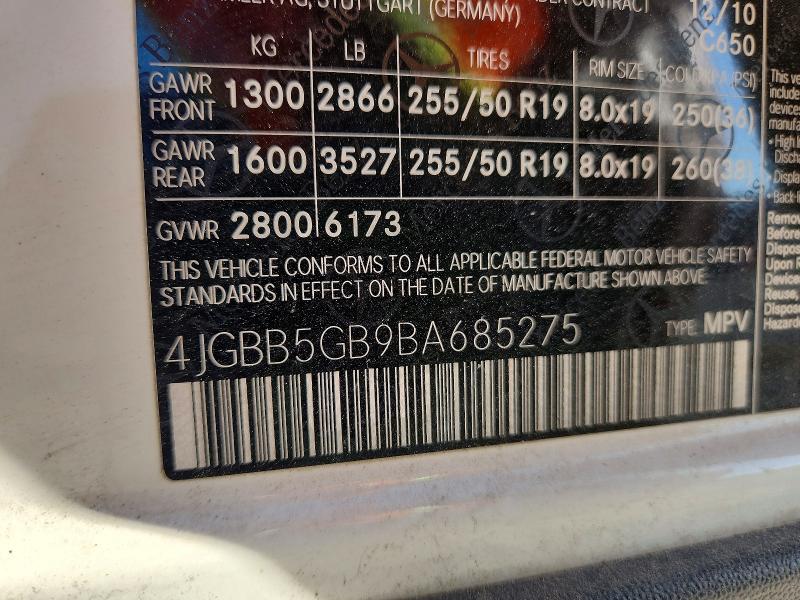 Продажа на аукционе авто 2011 Mercedes-benz Ml, vin: 4JGBB5GB9BA685275, номер лота: 50116486