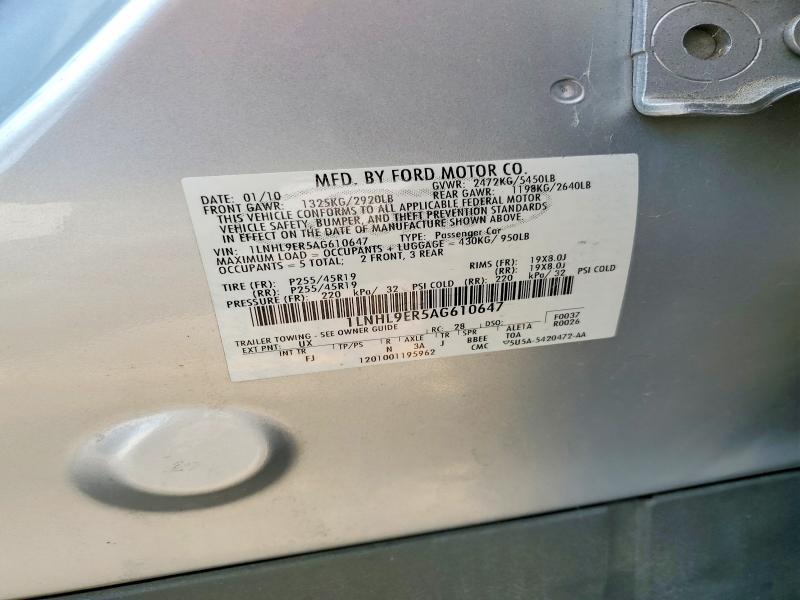 50480566 :رقم المزاد ، 1LNHL9ER5AG610647 vin ، 2010 Lincoln Mks مزاد بيع