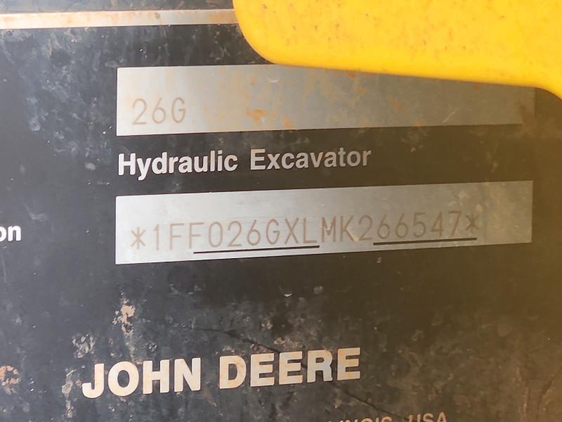 2021 John Deere 26g მანქანა იყიდება აუქციონზე, vin: 1FF026GXLMK266547, აუქციონის ნომერი: 48575906