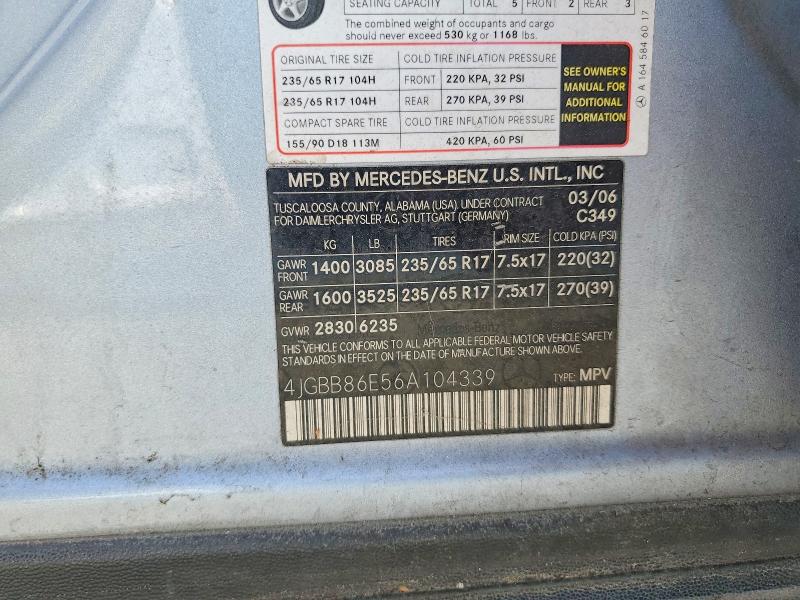 Aukcja sprzedaży 2006 Mercedes-benz Ml, vin: 4JGBB86E56A104339, numer aukcji: 51028896