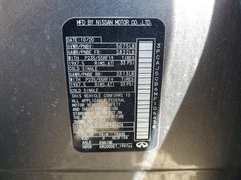 Aukcja sprzedaży 2021 Infiniti Qx50, vin: 3PCAJ5CB6MF106438, numer aukcji: 50824096