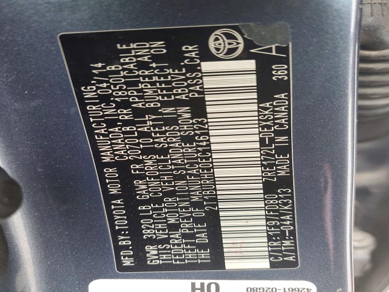 51248276 :رقم المزاد ، 2T1BURHE0EC146123 vin ، 2014 Toyota Corolla مزاد بيع
