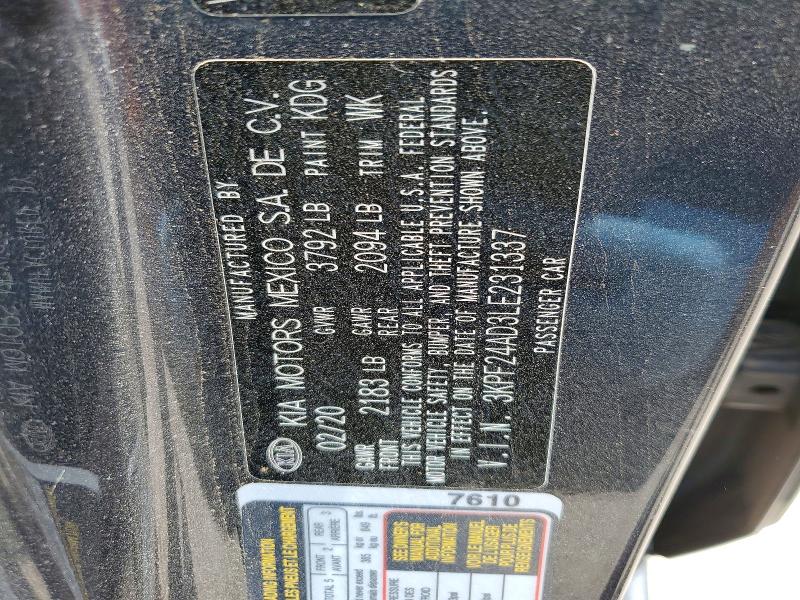 49809636 :رقم المزاد ، 3KPF24AD3LE231337 vin ، 2020 Kia Forte مزاد بيع