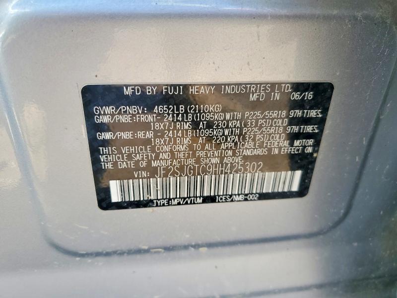 Продаж на аукціоні авто 2017 Subaru Forester, vin: JF2SJGTC9HH425302, номер лоту: 48310076