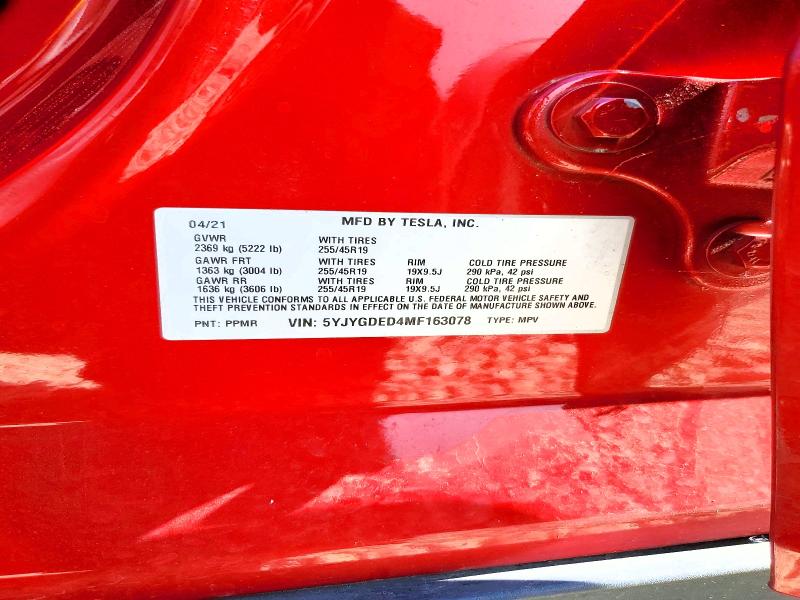 48596276 :رقم المزاد ، 5YJYGDED4MF163078 vin ، 2021 Tesla Model Y مزاد بيع