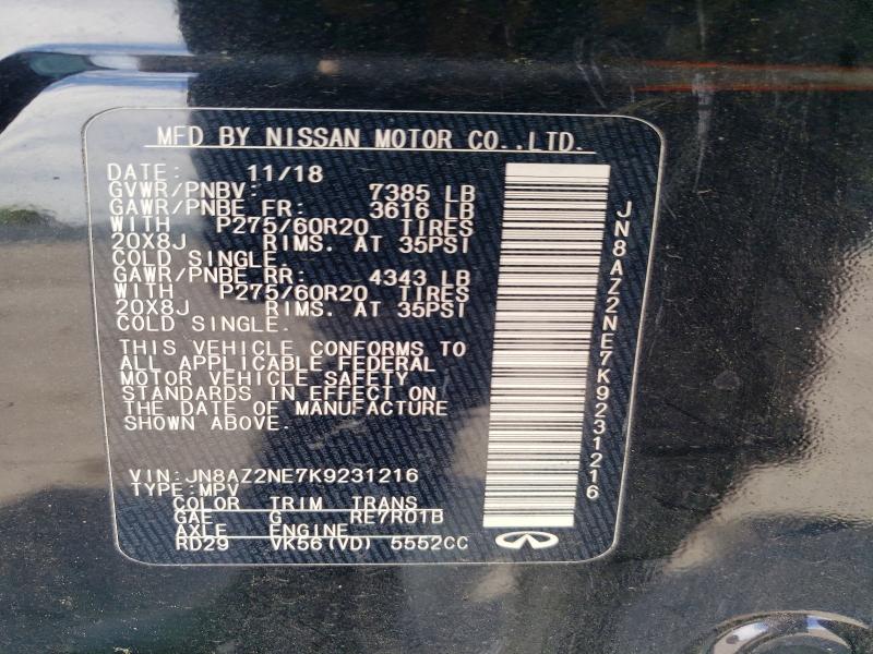 Aukcja sprzedaży 2019 Infiniti Qx80, vin: JN8AZ2NE7K9231216, numer aukcji: 51815856
