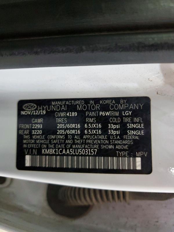 2020 Hyundai Kona მანქანა იყიდება აუქციონზე, vin: KM8K1CAA5LU503157, აუქციონის ნომერი: 50214356