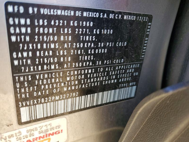 Продажа на аукционе авто 2023 Volkswagen Taos, vin: 3VVEX7B22PM327792, номер лота: 48971076