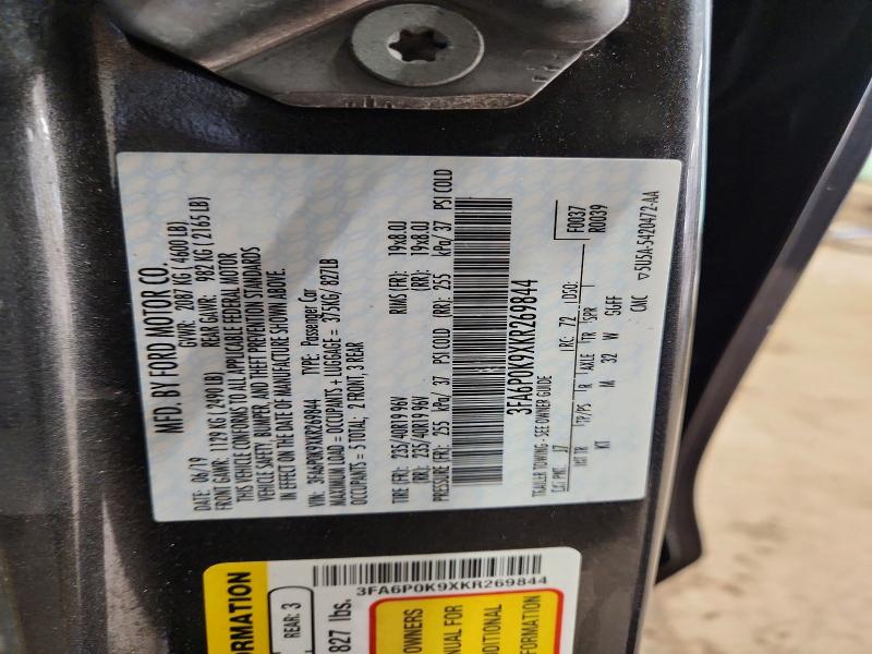 2019 Ford Fusion მანქანა იყიდება აუქციონზე, vin: 3FA6P0K9XKR269844, აუქციონის ნომერი: 51642426