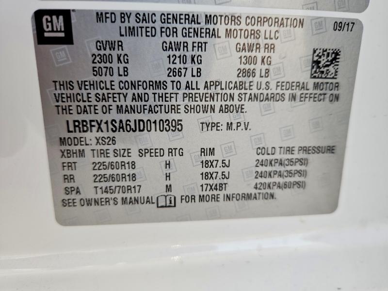 2018 Buick Envision მანქანა იყიდება აუქციონზე, vin: LRBFX1SA6JD010395, აუქციონის ნომერი: 51117036