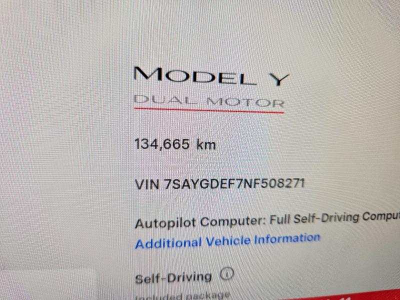 Aukcja sprzedaży 2022 Tesla Model Y, vin: 7SAYGDEF7NF508271, numer aukcji: 51068196