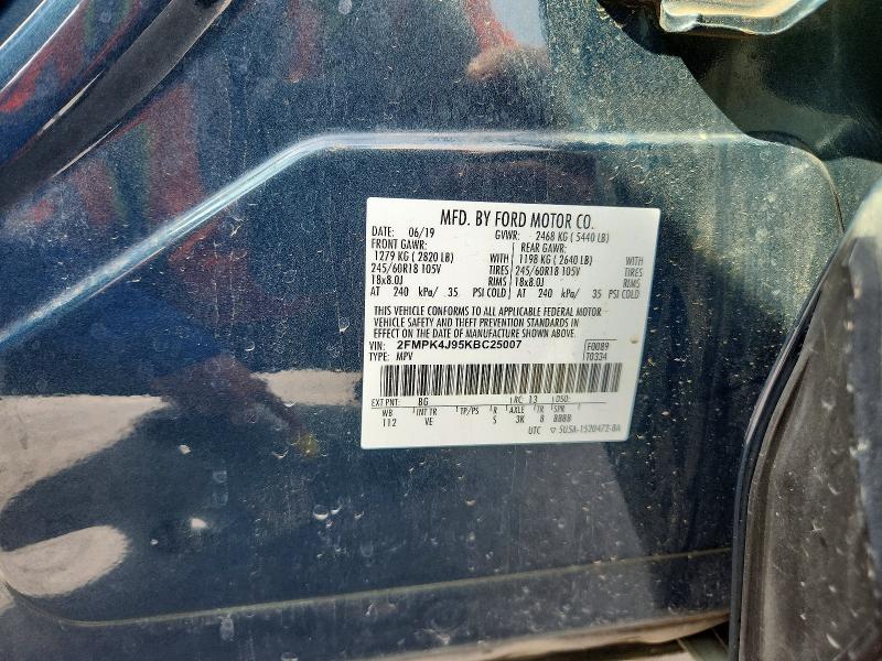 2019 Ford Edge მანქანა იყიდება აუქციონზე, vin: 2FMPK4J95KBC25007, აუქციონის ნომერი: 49863636