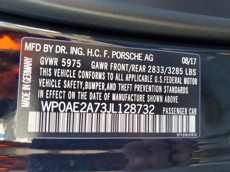 Продаж на аукціоні авто 2018 Porsche Panamera, vin: WP0AE2A73JL128732, номер лоту: 50805296