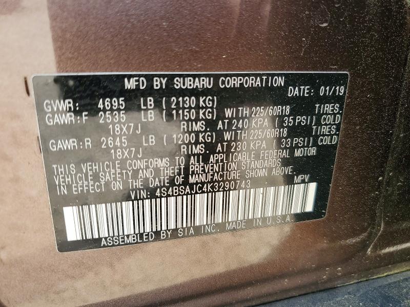Aukcja sprzedaży 2019 Subaru Outback, vin: 4S4BSAJC4K3290743, numer aukcji: 49566076