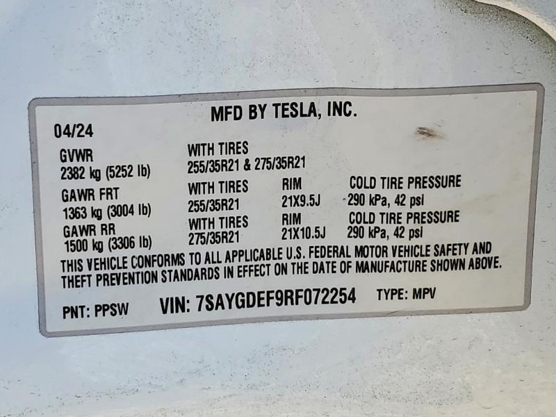Продаж на аукціоні авто 2024 Tesla Model Y, vin: 7SAYGDEF9RF072254, номер лоту: 51581656