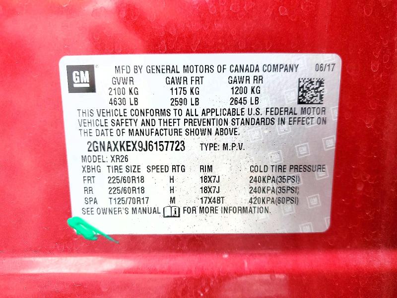 2018 Chevrolet Equinox მანქანა იყიდება აუქციონზე, vin: 2GNAXKEX9J6157723, აუქციონის ნომერი: 51535676
