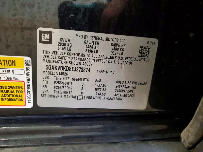 51266346 :رقم المزاد ، 5GAKVBKD8EJ273874 vin ، 2014 Buick Enclave مزاد بيع