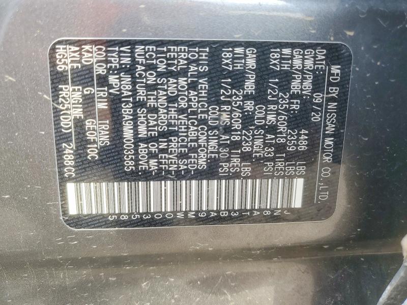 48308246 :رقم المزاد ، JN8AT3BA9MW003585 vin ، 2021 Nissan Rogue مزاد بيع