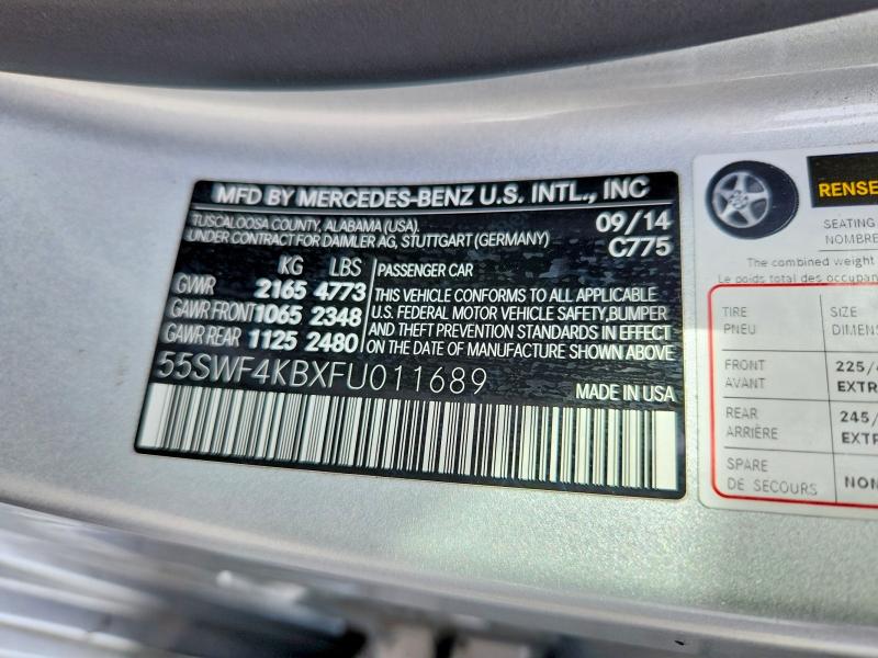 Aukcja sprzedaży 2015 Mercedes-benz C, vin: 55SWF4KBXFU011689, numer aukcji: 49862986