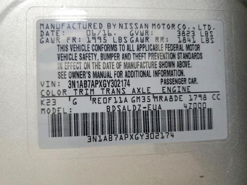 Aukcja sprzedaży 2016 Nissan Sentra, vin: 3N1AB7APXGY302174, numer aukcji: 48970546