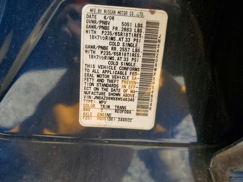 Aukcja sprzedaży 2006 Nissan Murano, vin: JN8AZ08WX6W546348, numer aukcji: 49451146