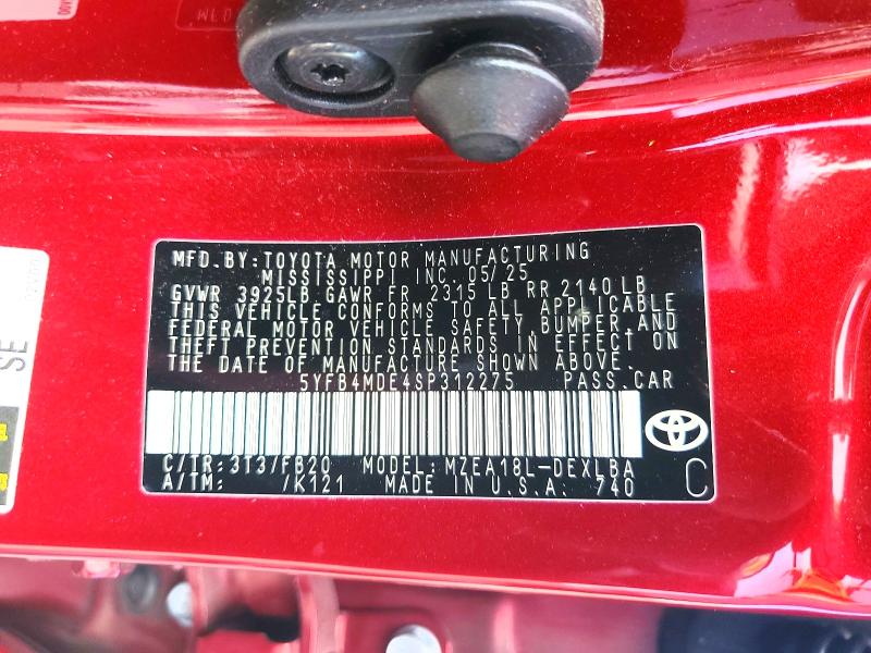Продаж на аукціоні авто 2025 Toyota Corolla, vin: 5YFB4MDE4SP312275, номер лоту: 51175716